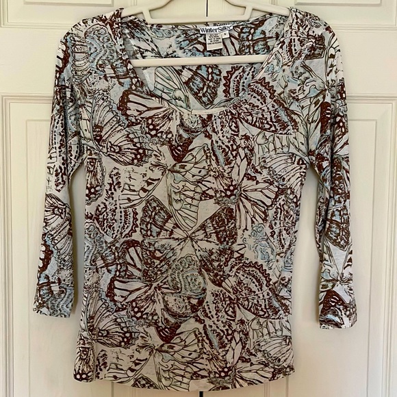 WINTER SILKS long sleeve silk modal blend soft lightweight scoop neck top size S - Picture 3 of 6